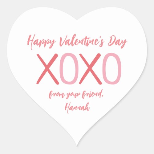 XOXO Heart Kids Classroom Valentines Day Party He Heart Sticker