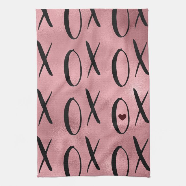 XOXO Heart Pink Glam Kitchen Towel (Vertical)