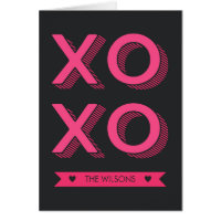 XOXO Hearts Pink and Dark Background Card