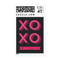 XOXO Hearts Pink and Dark Background Postage