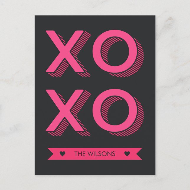 XOXO Hearts Pink and Dark Background Postcard (Front)