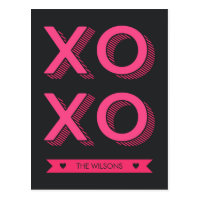 XOXO Hearts Pink and Dark Background Postcard