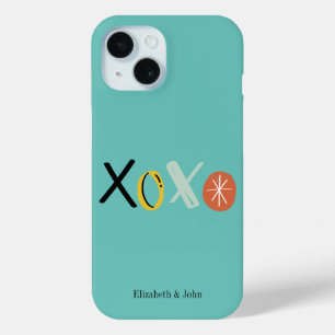 "XOXO" Hearts Valentine's Day  Mint Green iPhone 15 Case