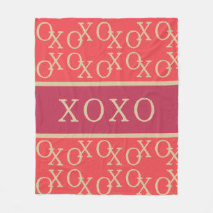 XOXO Hot Pink Red Gold Typography Text Pattern Fleece Blanket