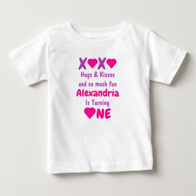 XOXO Hugs and Kisses 1st Birthday Baby T-Shirt (Front)