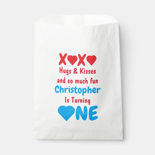 XOXO Hugs and Kisses 1st Birthday Favor Bag (Front)