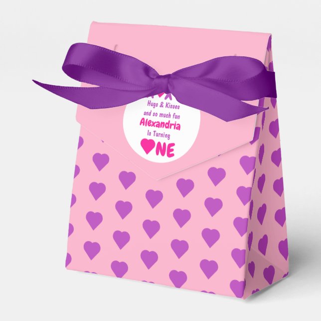 XOXO Hugs and Kisses 1st Birthday Favor Boxes (Front Side)