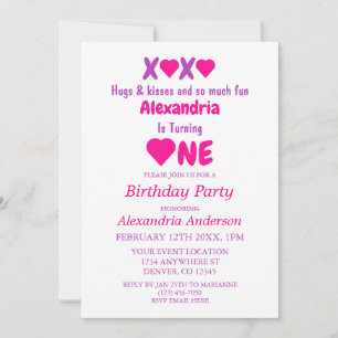 XOXO Hugs and Kisses 1st Birthday Invitation