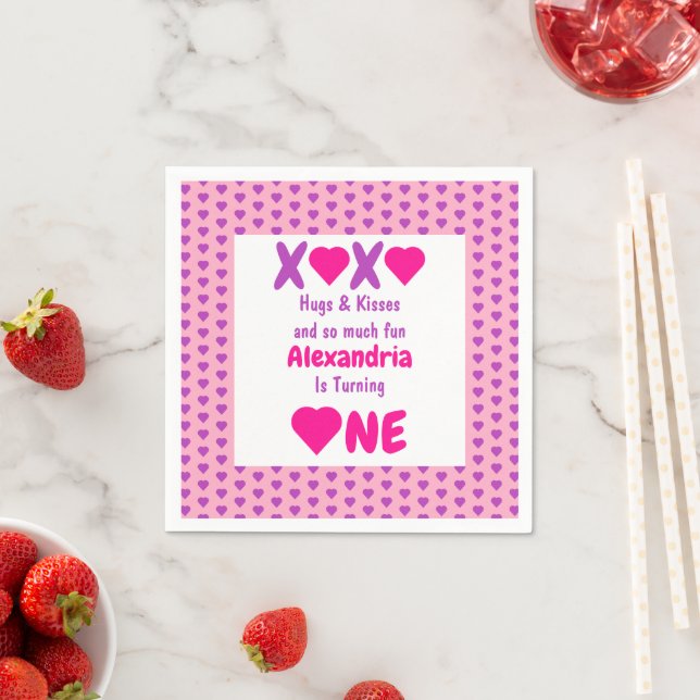 XOXO Hugs and Kisses 1st Birthday Napkins (Insitu)