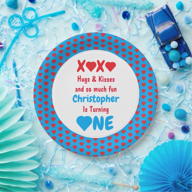 XOXO Hugs and Kisses 1st Birthday Paper Plates (Party)
