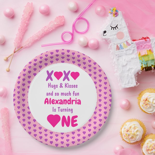 XOXO Hugs and Kisses 1st Birthday Paper Plates (Party)