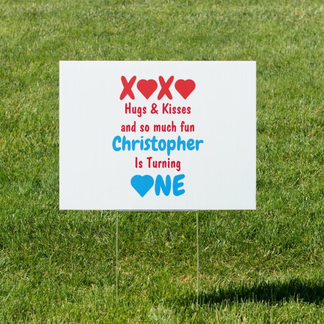 XOXO Hugs and Kisses 1st Birthday Sign (Insitu)