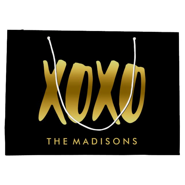 XOXO Hugs and Kisses Faux Gold Typography Black Large Gift Bag (Back)