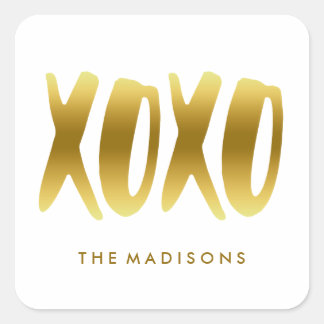 XOXO Hugs and Kisses Faux Gold Typography White Square Sticker