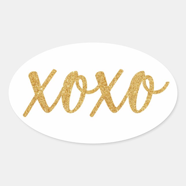XOXO, hugs and kisses, gold glitter lettering Oval Sticker (Front)