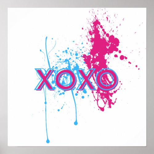 xoxo Hugs and Kisses in Pink and Blue splash Poster
