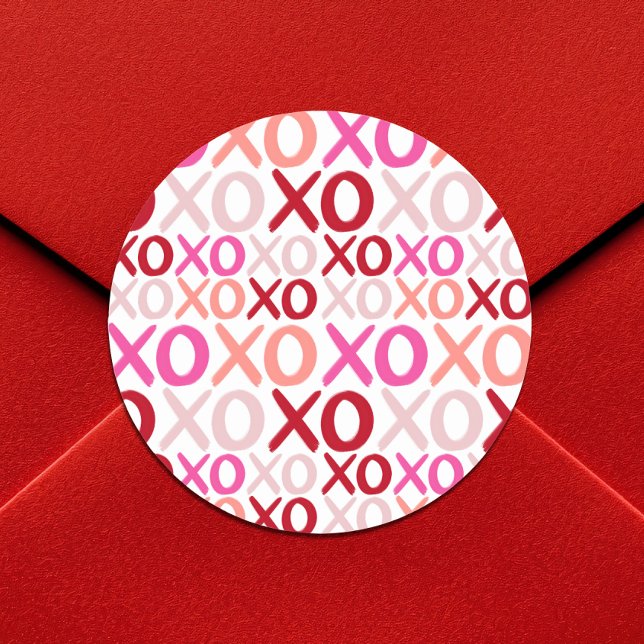 XOXO Hugs and Kisses Modern Girly Galentine Party Classic Round Sticker (XOXO Hugs and Kisses Modern Girly Galentine Party Classic Round Sticker)