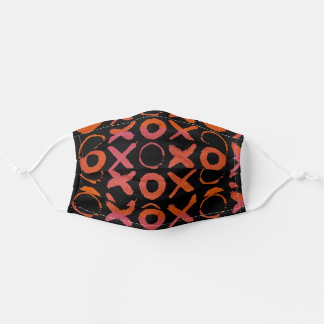 xoxo hugs and kisses orange black cloth face mask (Front, Unfolded)