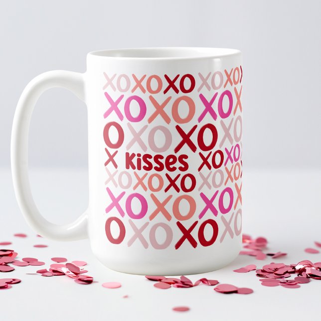 XOXO Hugs and Kisses Pink and Red Cute Galentine Coffee Mug (XOXO Hugs and Kisses Pink and Red Cute Galentine Coffee Mug)