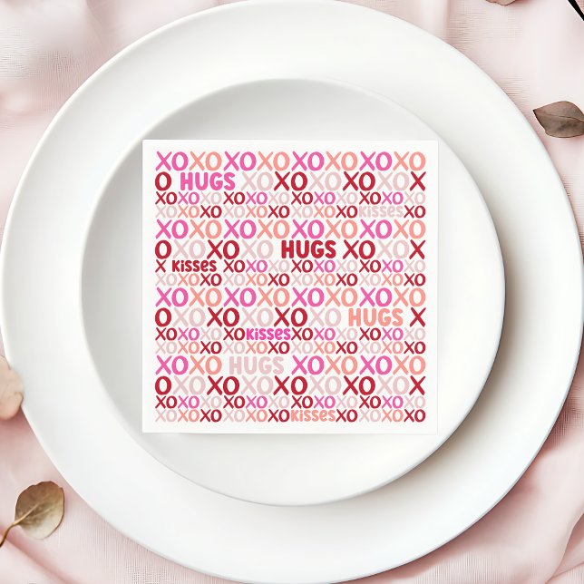 XOXO Hugs and Kisses Pink and Red Galentine Party Napkins (XOXO Hugs and Kisses Pink and Red Galentine Party Napkins)