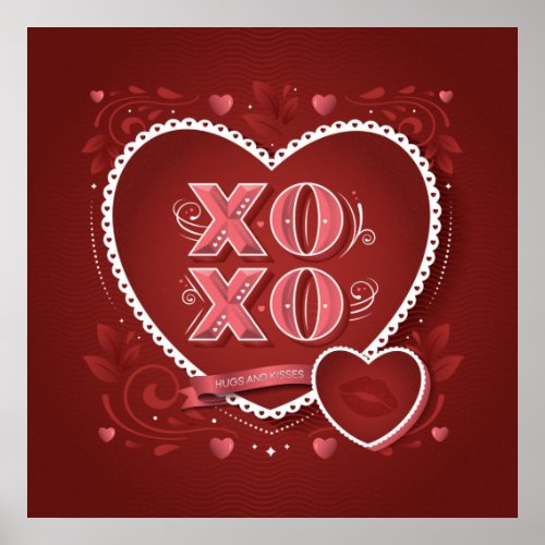 XOXO Hugs and Kisses Square Poster 24x24