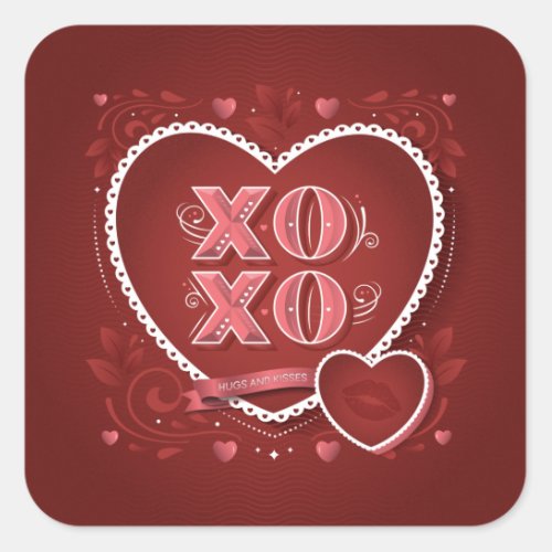 XOXO Hugs and Kisses   Square Stickers