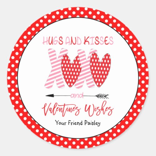 XOXO Hugs and Kisses Valentines Day Classic Round Sticker