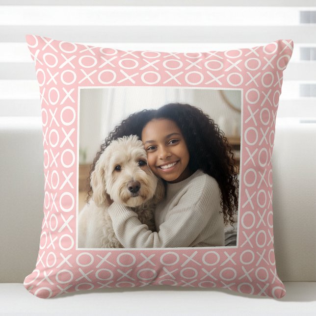 XOXO Hugs & Kisses 2 Custom Photo Pastel Pink Throw Pillow (Creator Uploaded)