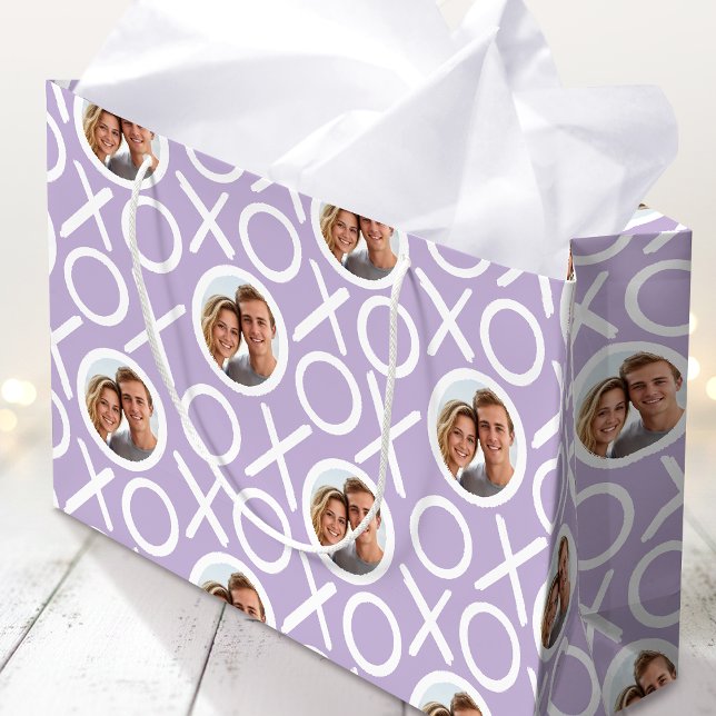 XOXO Hugs & Kisses 2 Custom Photo Purple Modern Large Gift Bag (Creator Uploaded)