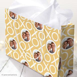 XOXO Hugs & Kisses 2 Custom Photo Yellow Modern Large Gift Bag