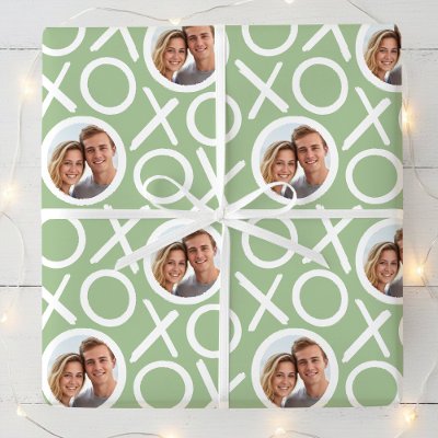 XOXO Hugs &amp; Kisses 2 Photo Green Brush Script Wrapping Paper