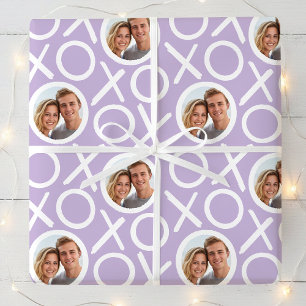 XOXO Hugs & Kisses 2 Photo Purple Brush Script Wrapping Paper