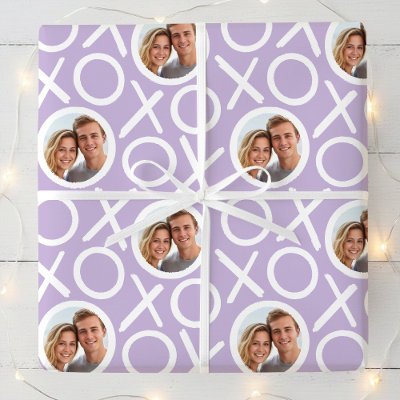 XOXO Hugs &amp; Kisses 2 Photo Purple Brush Script Wrapping Paper