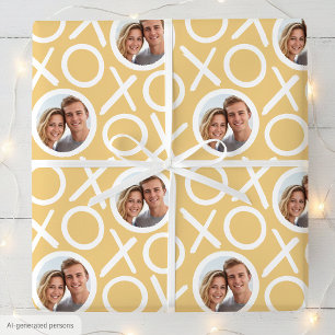 XOXO Hugs & Kisses 2 Photo Yellow Brush Script Wrapping Paper