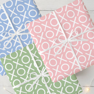 XOXO Hugs & Kisses Birthday Pink Blue Green Wrapping Paper Sheets