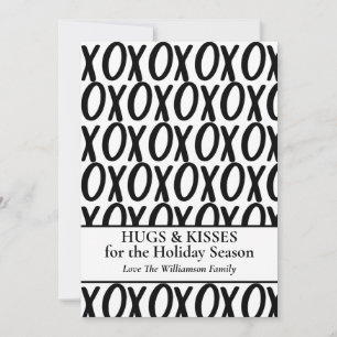 XOXO Hugs Kisses Black White Minimalist Holiday Card