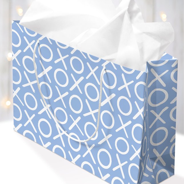 XOXO Hugs & Kisses Blue Birthday Brush Script Large Gift Bag (Creator Uploaded)