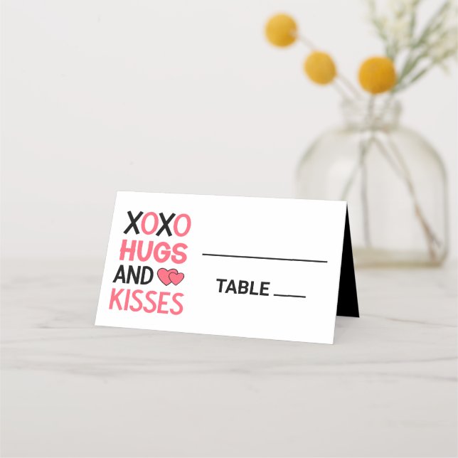 XOXO Hugs Kisses Bridal Shower Black Wedding  Place Card (Front)