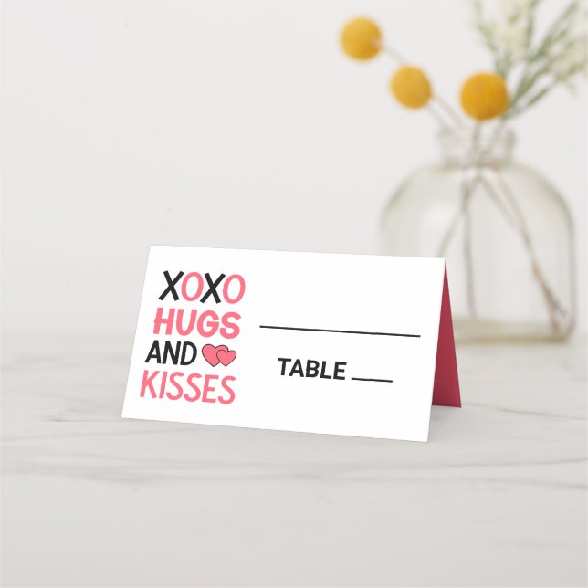 XOXO Hugs Kisses Bridal Shower Cute Pink Wedding  Place Card (Front)