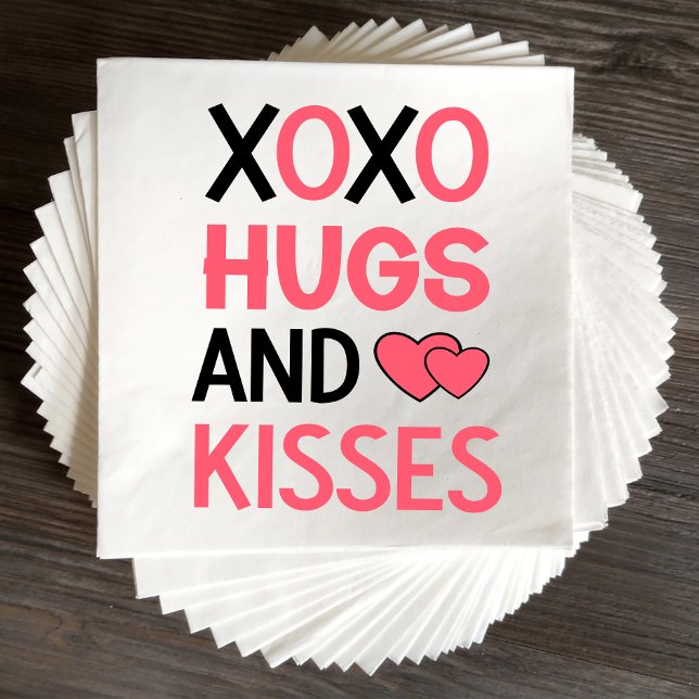 XOXO Hugs Kisses Bridal Shower Pink Black Wedding Napkins (Creator Uploaded)
