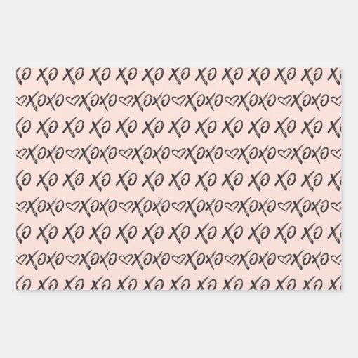 XOXO Hugs & Kisses Brush Script Black & Pink Wrapping Paper Sheets Zazzle