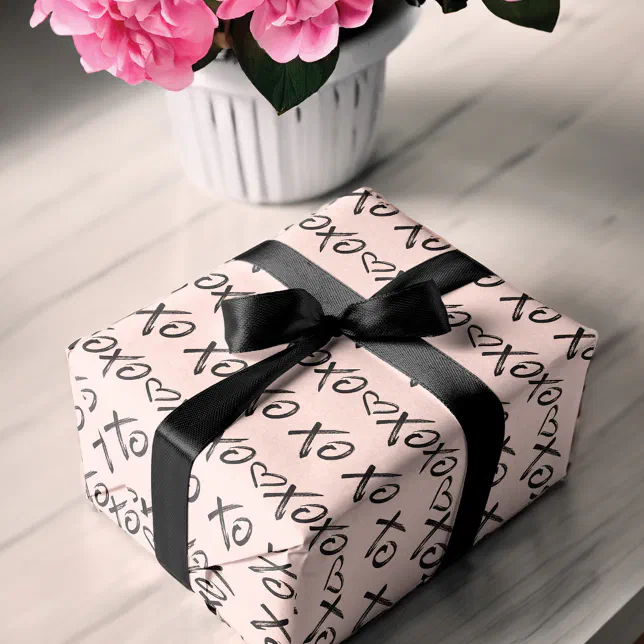 XOXO Hugs & Kisses Brush Script Black & Pink Wrapping Paper Sheets Zazzle