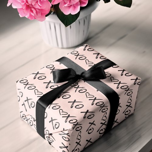 XOXO Hugs  Kisses Brush Script Black  Pink Wrapping Paper Sheets
