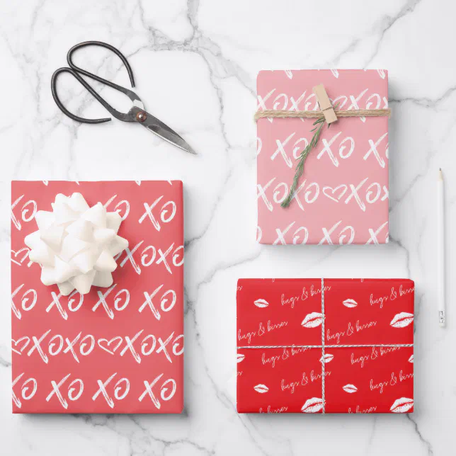 XOXO Hugs & Kisses Brush Script Red & Pink Wrapping Paper Sheets Zazzle