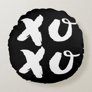XOXO Hugs & Kisses Brush Typography Black Round Pillow