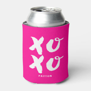 XOXO Hugs & Kisses Brush Typography Magenta Can Cooler