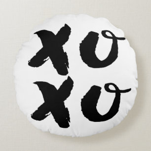XOXO Hugs & Kisses Brush Typography Round Pillow