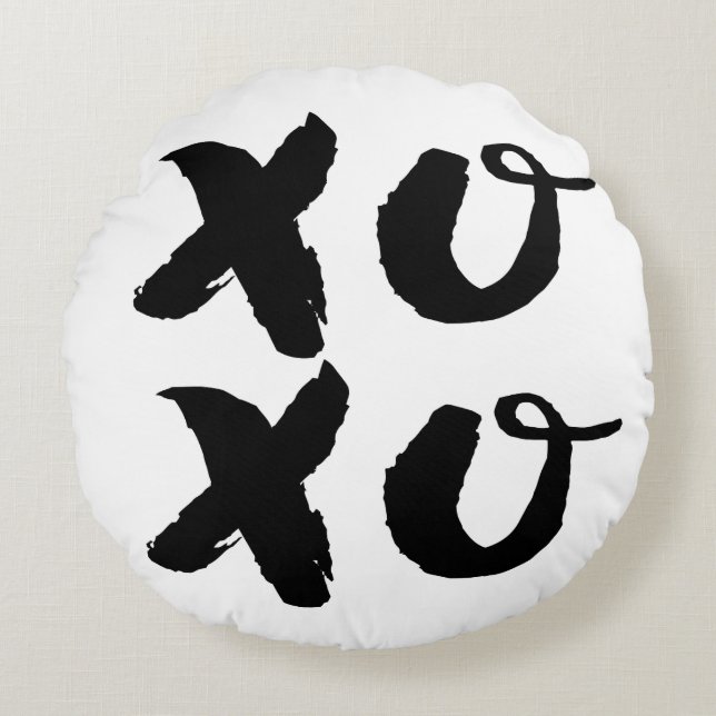XOXO Hugs & Kisses | Brush Typography Round Pillow (Front)