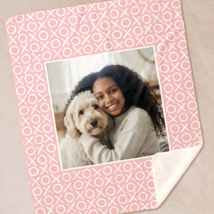 XOXO Hugs & Kisses Custom Photo Modern Pastel Pink Sherpa Blanket