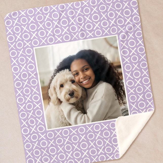 XOXO Hugs & Kisses Custom Photo Modern Purple Sherpa Blanket (Creator Uploaded)